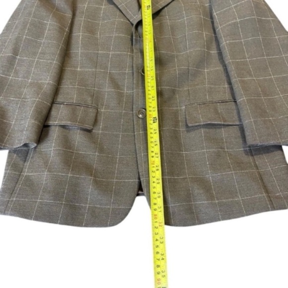 Mens Blazer Windowpane Brown White Check 40S Double Vent Worsted Wool Coat - Picture 5 of 9
